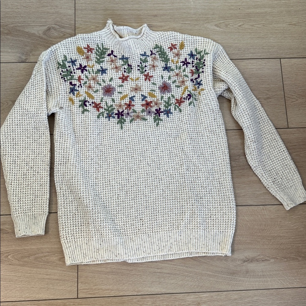 Tea n Rose Cream Knit with Floral Accents